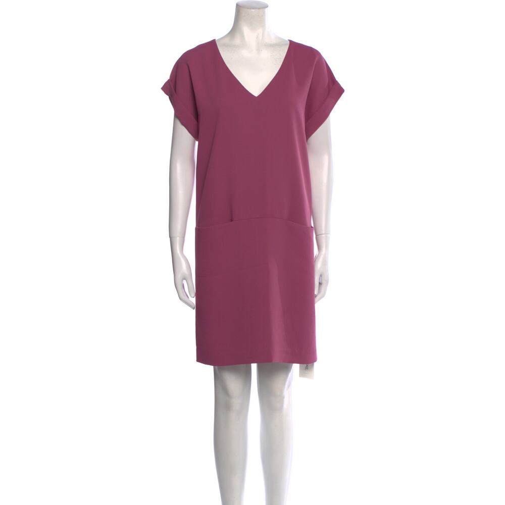 Vince Short Sleeve Pink Vine Relaxed Mini Dress V-Neck Pockets Large